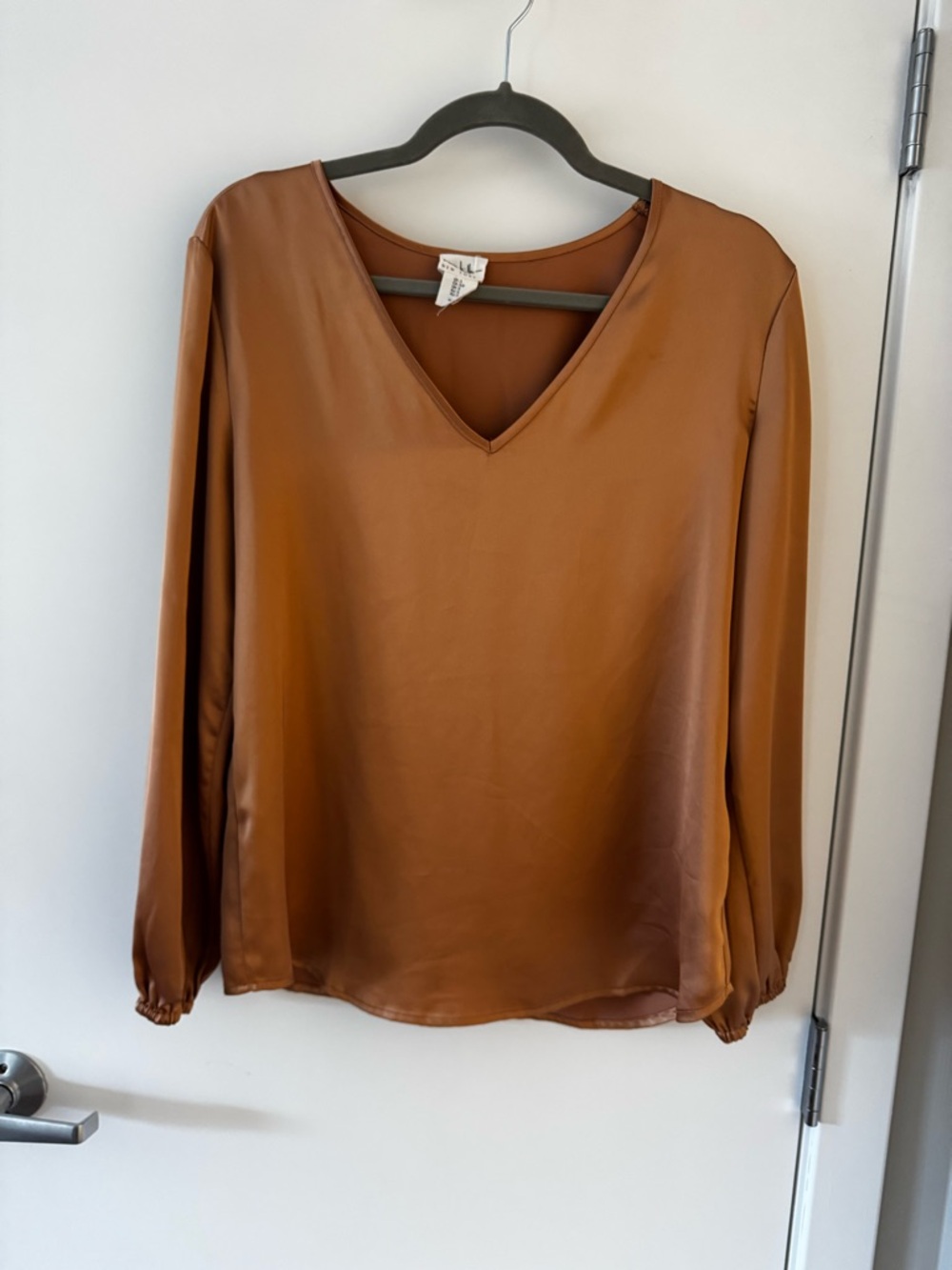 V-Neck Long Sleeve Satin Blouse